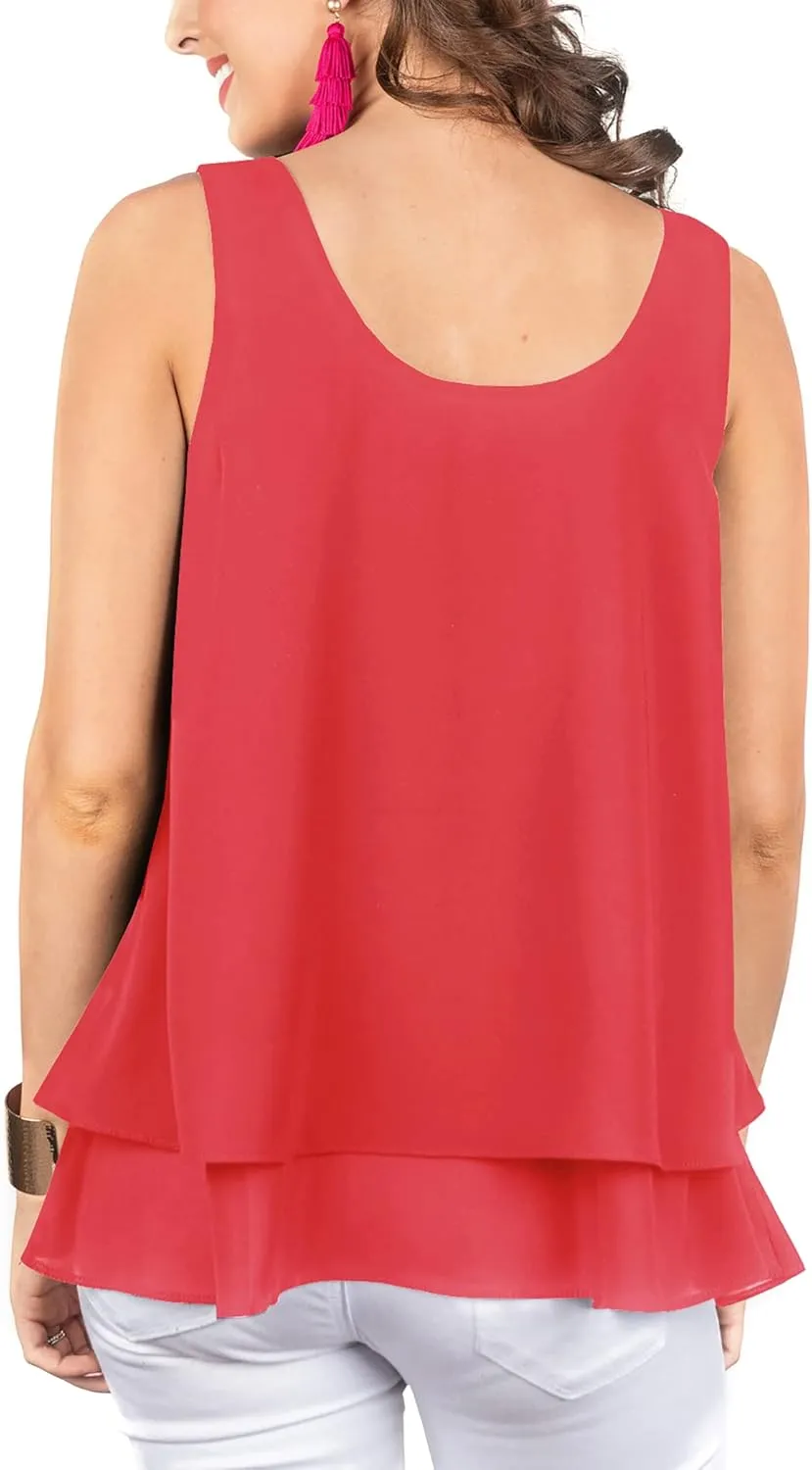 Floral Find Women's Chiffon Layered Tank Tops Summer Sleeveless Round Neck Blouses Shirts