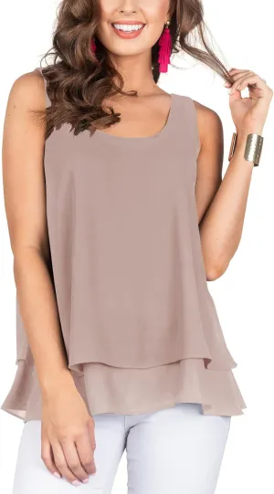 Floral Find Women's Chiffon Layered Tank Tops Summer Sleeveless Round Neck Blouses Shirts