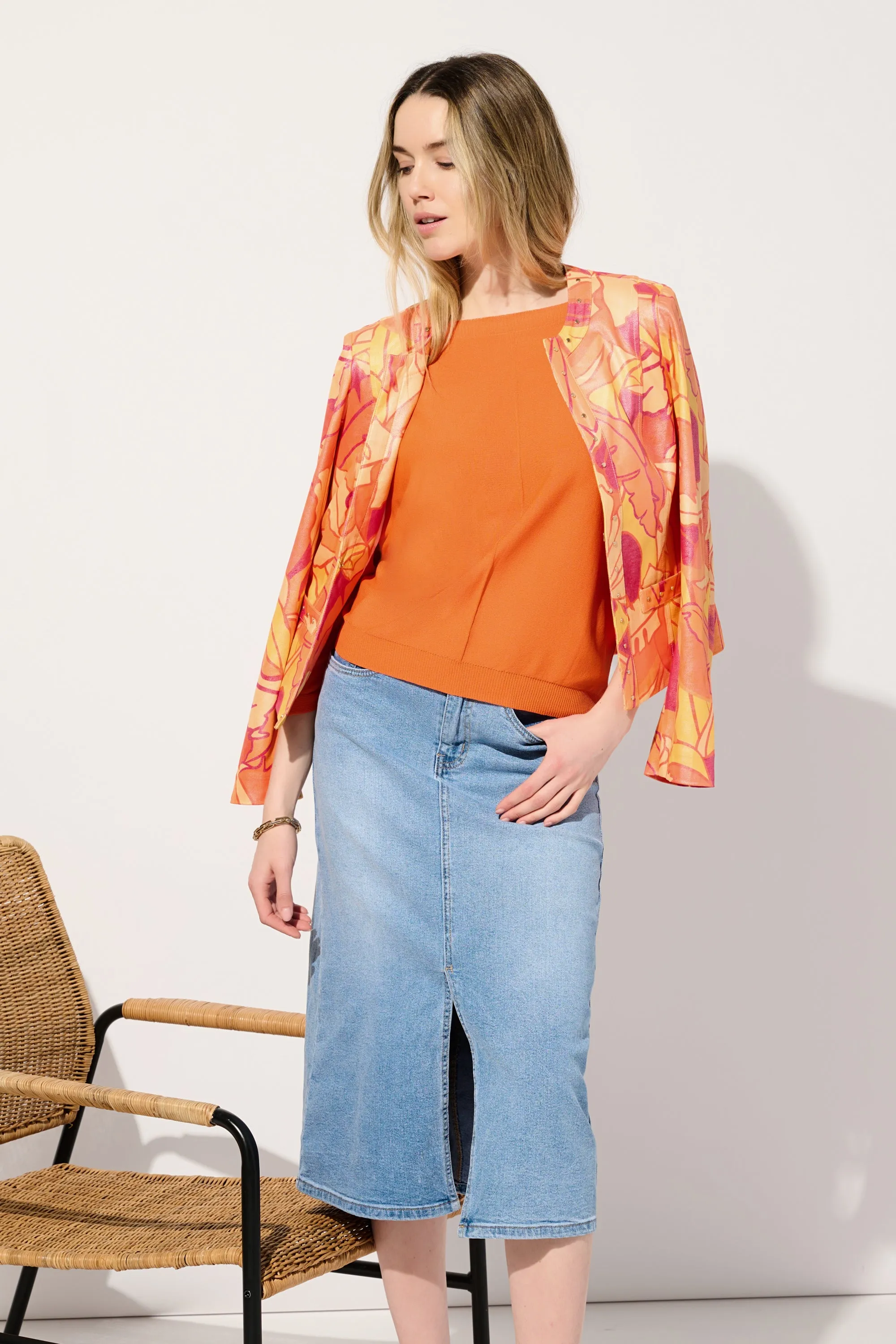 Foiled Suede Floral Print Fitted Jacket