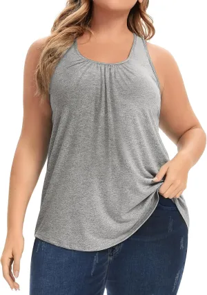 FOREYOND Women's Plus Size Workout Tank Tops Racerback Athletic Flowy Tops Yoga Running Sleevelss Summer Shirts Loose