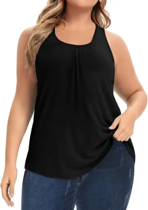 FOREYOND Women's Plus Size Workout Tank Tops Racerback Athletic Flowy Tops Yoga Running Sleevelss Summer Shirts Loose