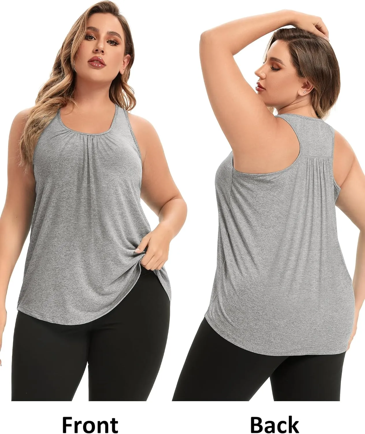FOREYOND Women's Plus Size Workout Tank Tops Racerback Athletic Flowy Tops Yoga Running Sleevelss Summer Shirts Loose