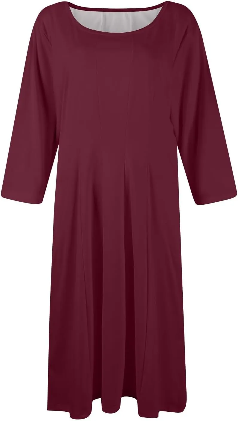 Formal Dresses for Women Plus 3/4 Sleeve Solid Flowy Vintage Midi Summer Spring Casual Swing Dress