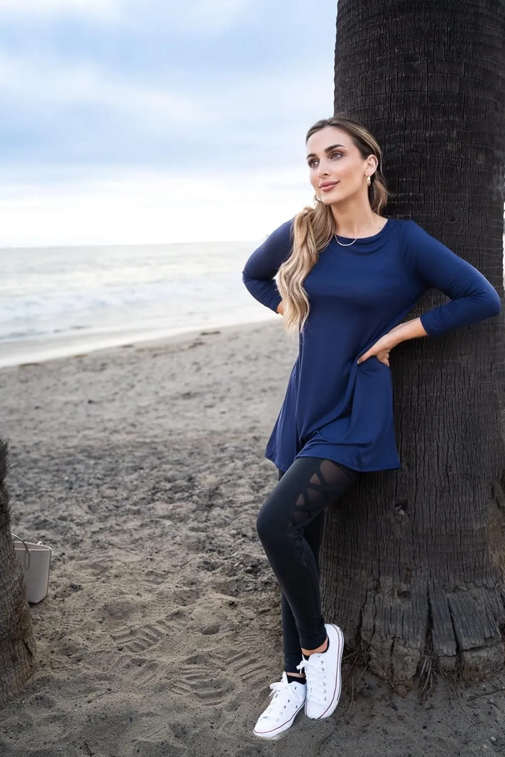 Free to Live 3 Pack 3/4 Sleeve Tunic Tops for Women Casual Long Shirts Loose Fit Dressy to Wear with Leggings Travel Clothes