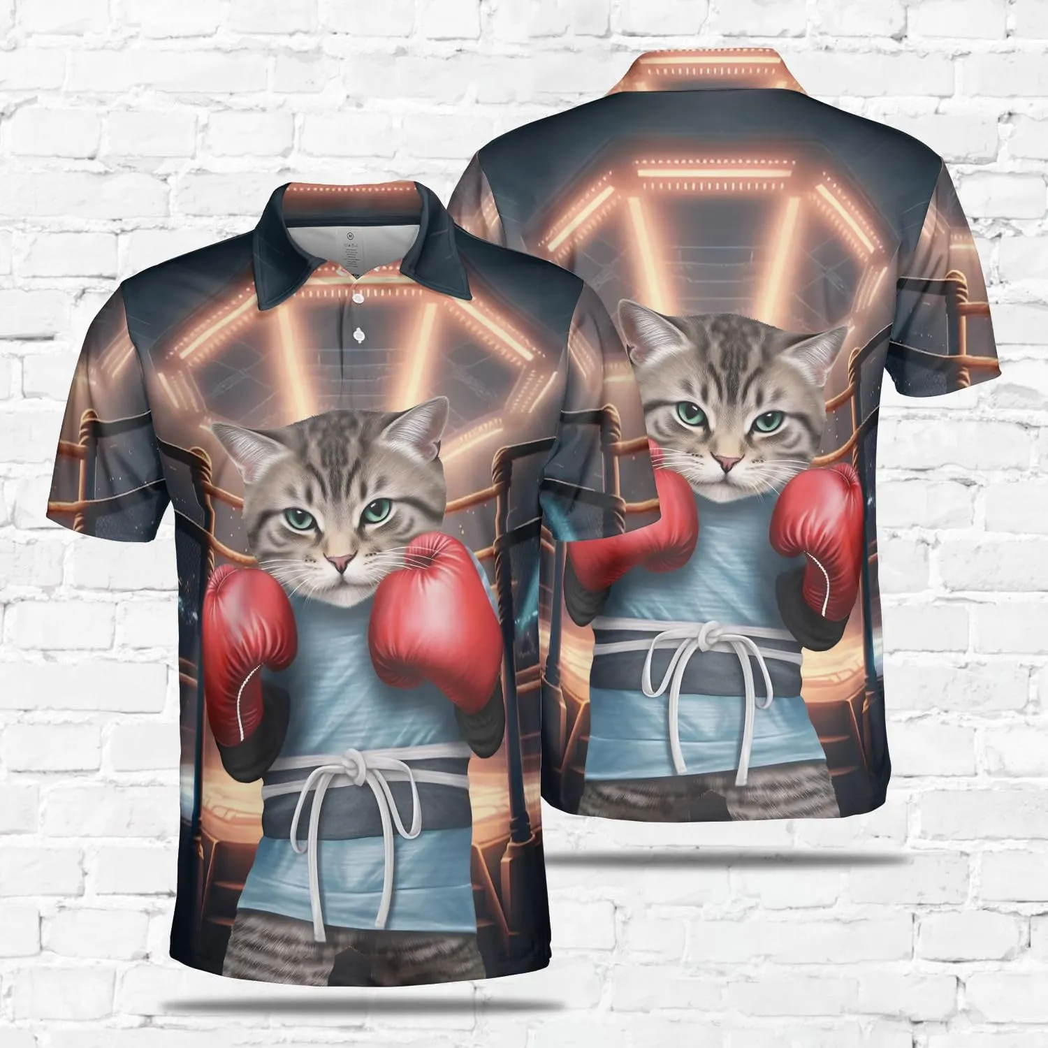 Funny Cat Polo Shirts for Men - Galaxy Cat Mens Quick Dry Short Sleeve Polo Shirts Series 16