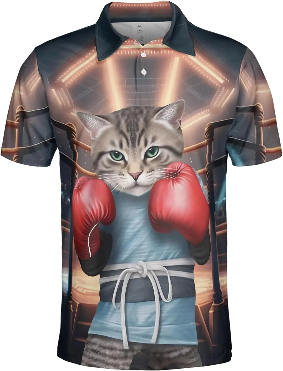Funny Cat Polo Shirts for Men - Galaxy Cat Mens Quick Dry Short Sleeve Polo Shirts Series 16
