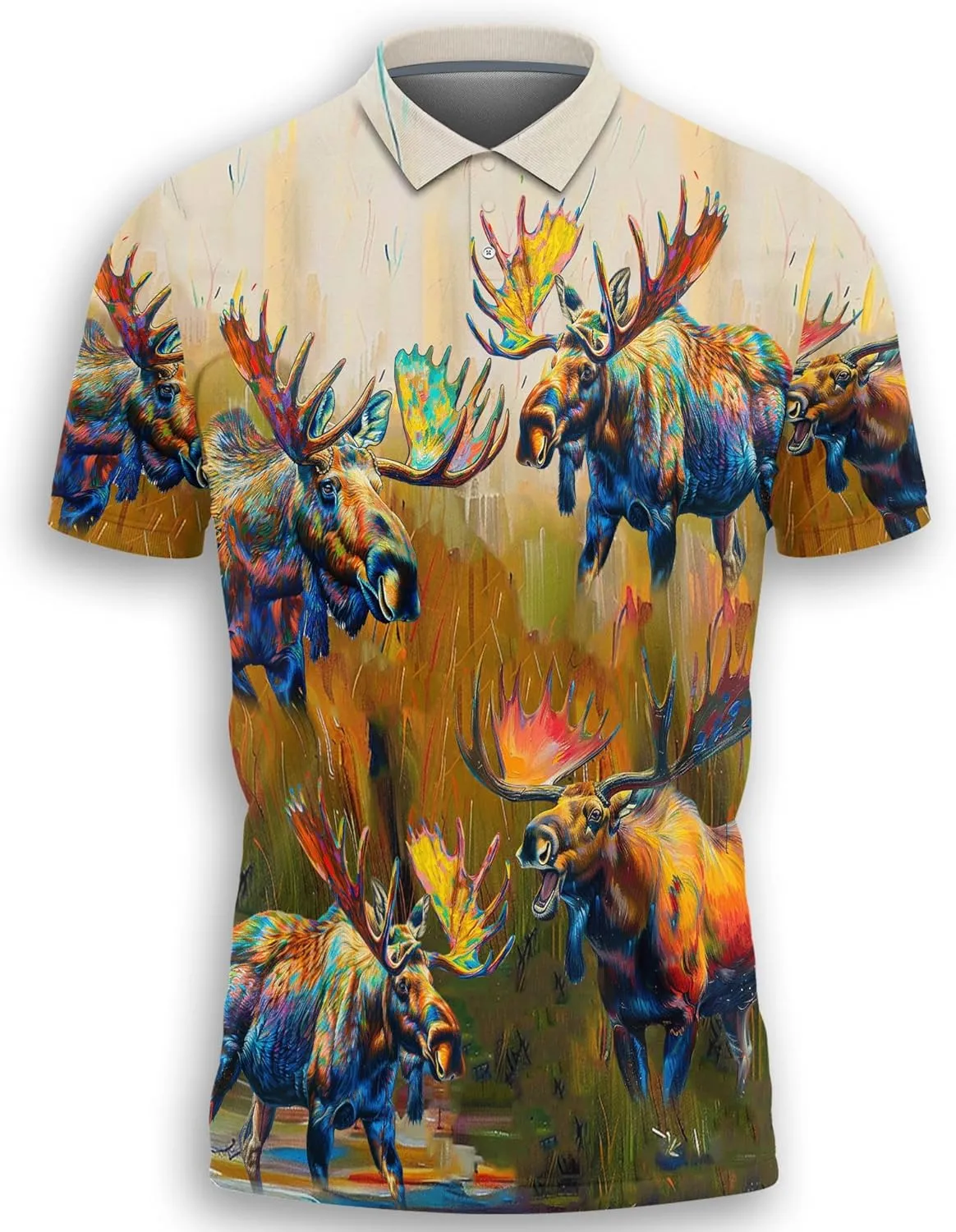 Funny Moose Polo Shirts for Men - Short Sleeve Golf Shirts Dry Fit Mens Polo T-Shirt Casual Style 07