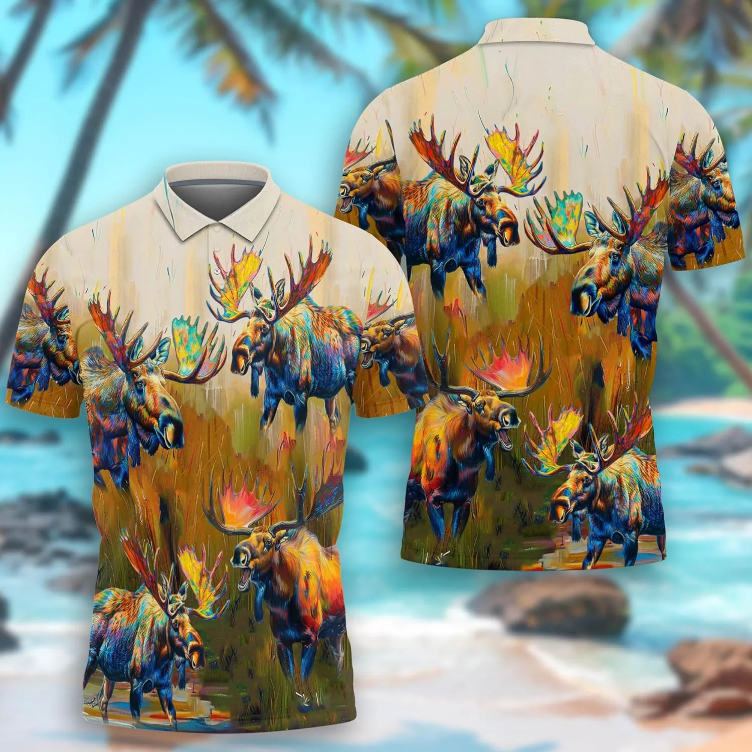 Funny Moose Polo Shirts for Men - Short Sleeve Golf Shirts Dry Fit Mens Polo T-Shirt Casual Style 07
