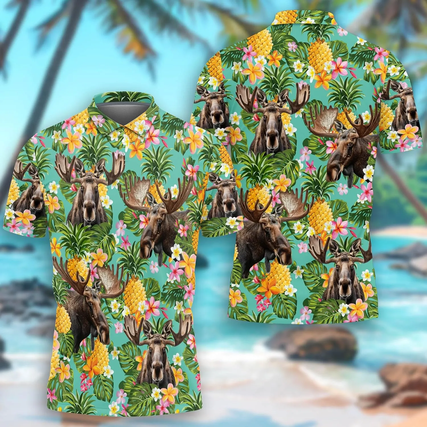 Funny Moose Polo Shirts for Men - Short Sleeve Golf Shirts Dry Fit Mens Polo T-Shirt Casual Style 07