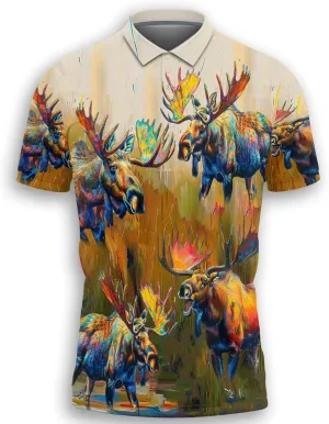 Funny Moose Polo Shirts for Men - Short Sleeve Golf Shirts Dry Fit Mens Polo T-Shirt Casual Style 07