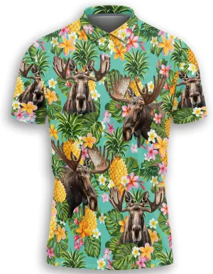 Funny Moose Polo Shirts for Men - Short Sleeve Golf Shirts Dry Fit Mens Polo T-Shirt Casual Style 07