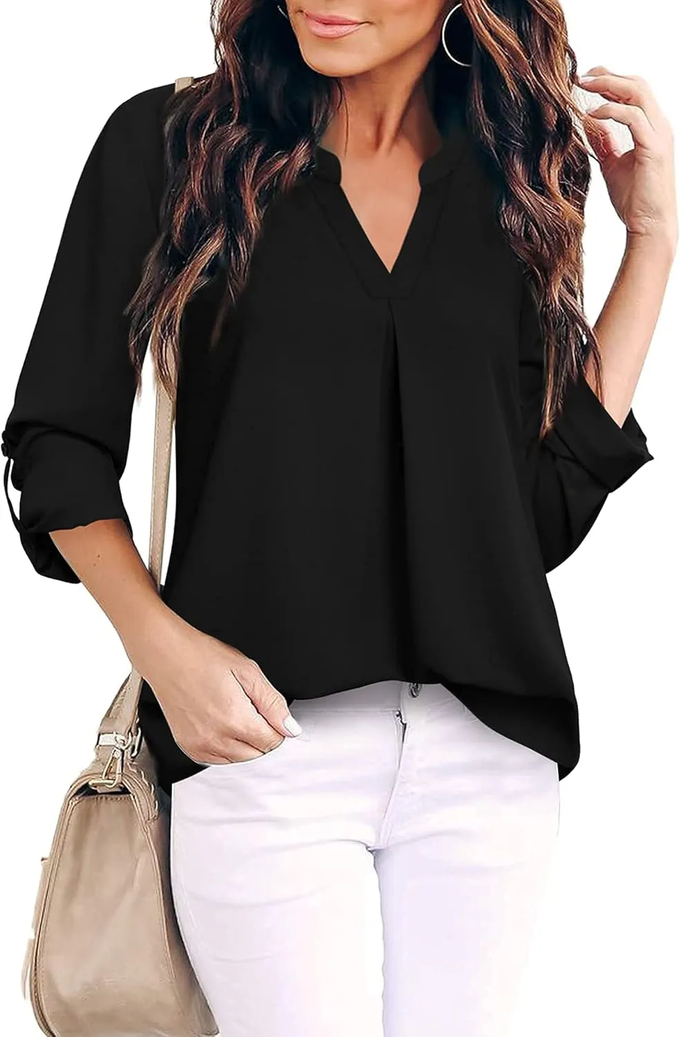 Gaharu Women's Blouses 3/4 Sleeve Work Shirt Chiffon Tunic Top Office Wear