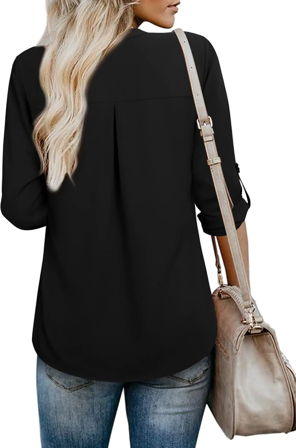 Gaharu Women's Blouses 3/4 Sleeve Work Shirt Chiffon Tunic Top Office Wear