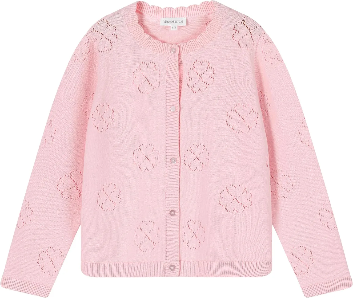 Girls' Cardigan Long Sleeve Shrug Sweater for Kids Cotton Cropped Uniform Knit Outerwear Lucky Clover and Heart
