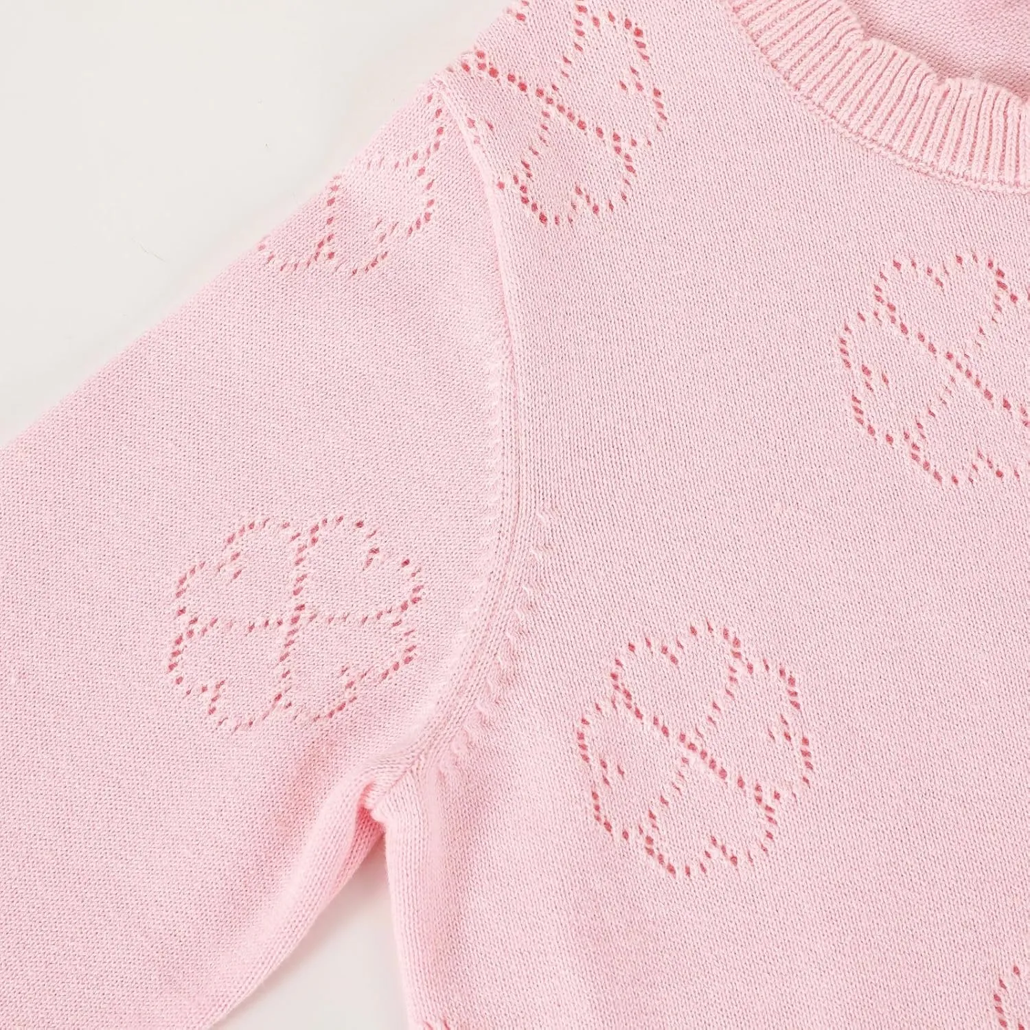 Girls' Cardigan Long Sleeve Shrug Sweater for Kids Cotton Cropped Uniform Knit Outerwear Lucky Clover and Heart
