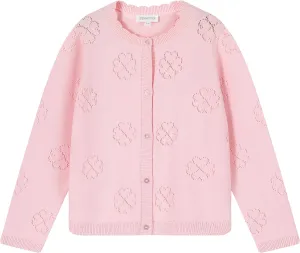 Girls' Cardigan Long Sleeve Shrug Sweater for Kids Cotton Cropped Uniform Knit Outerwear Lucky Clover and Heart