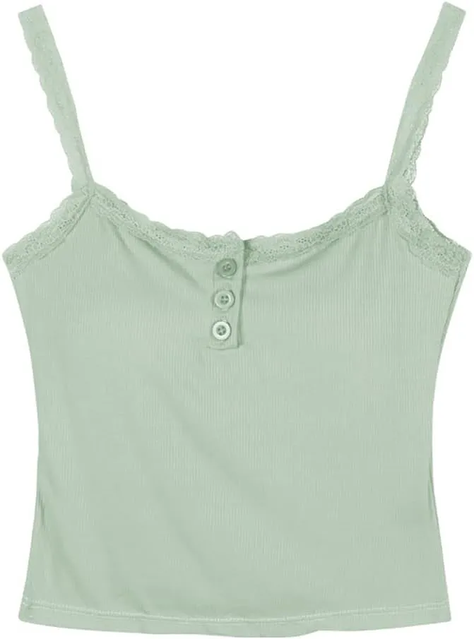 Girls Lace Trim Camisole Crop Top Sleeveless Built-in Bra Teen Bralette Slim Fit Cami Tops for Women Girls