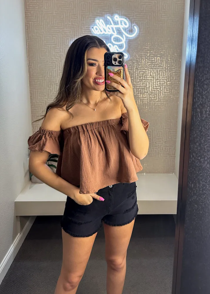 Gladys Off the Shoulder Crop Top with Ruffles