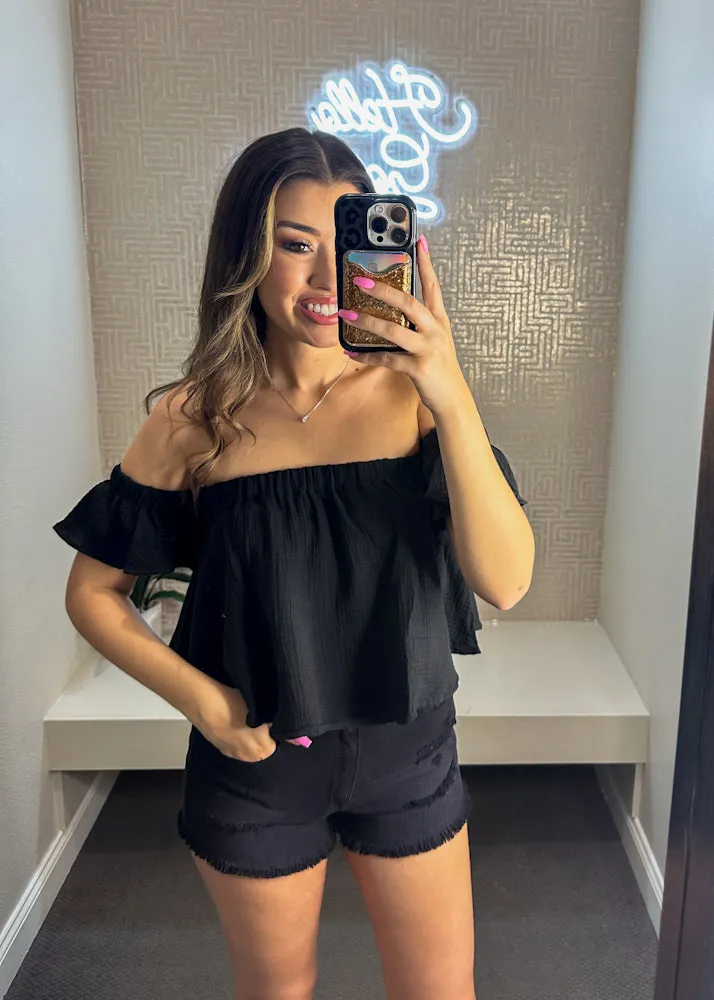 Gladys Off the Shoulder Crop Top with Ruffles