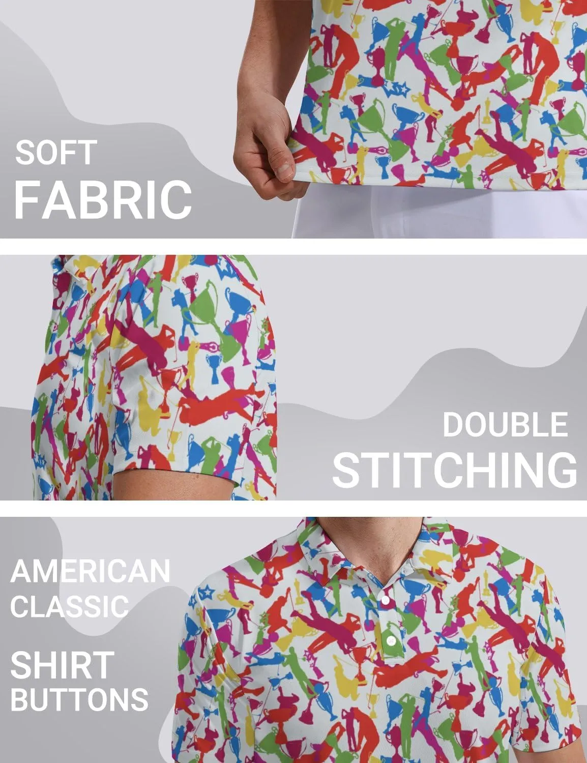 Golf Polo Shirts for Men Moisture Wicking Quick Dry Mens Golf Shirts 4-Way Stretch Funny Polo Short Sleeve