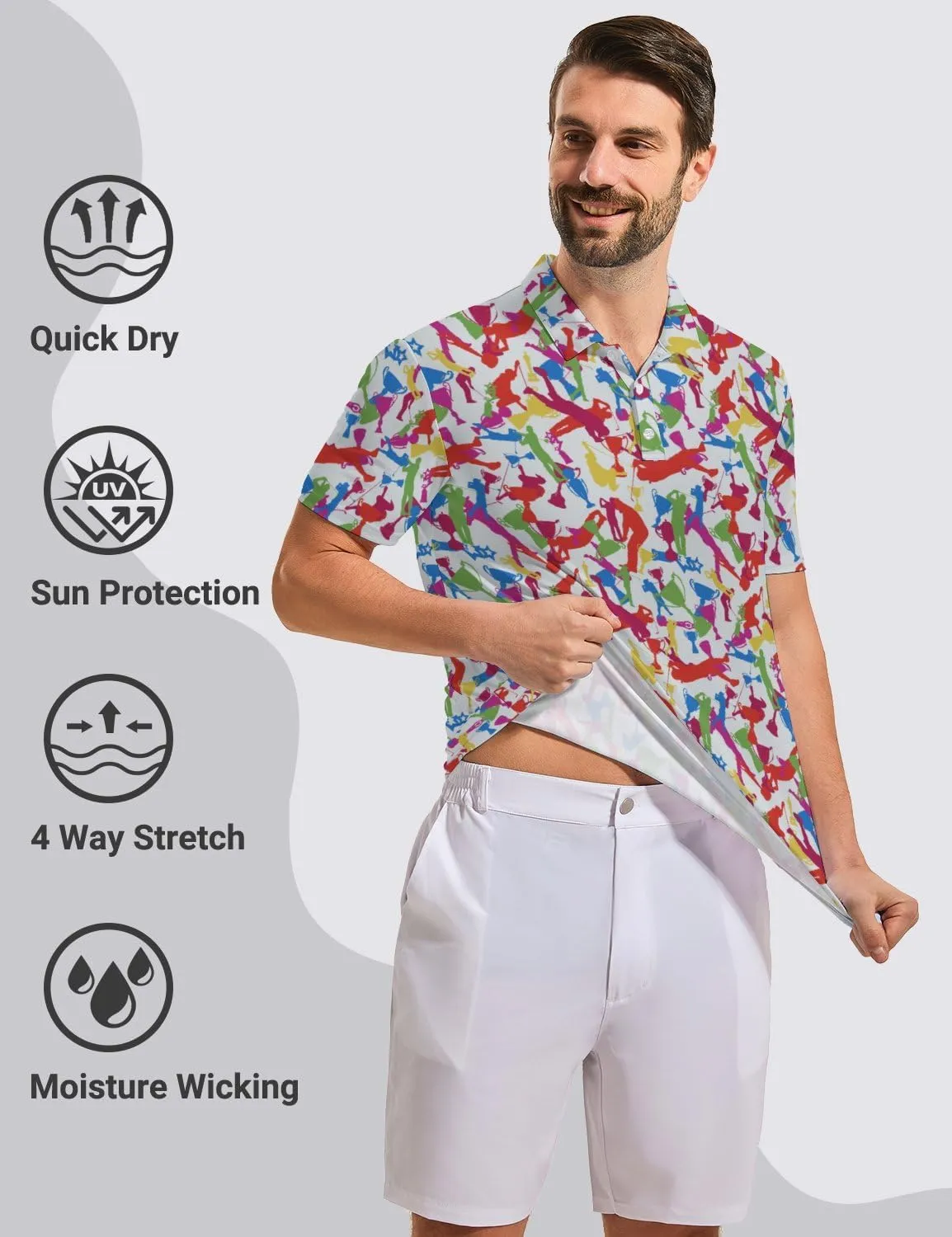 Golf Polo Shirts for Men Moisture Wicking Quick Dry Mens Golf Shirts 4-Way Stretch Funny Polo Short Sleeve