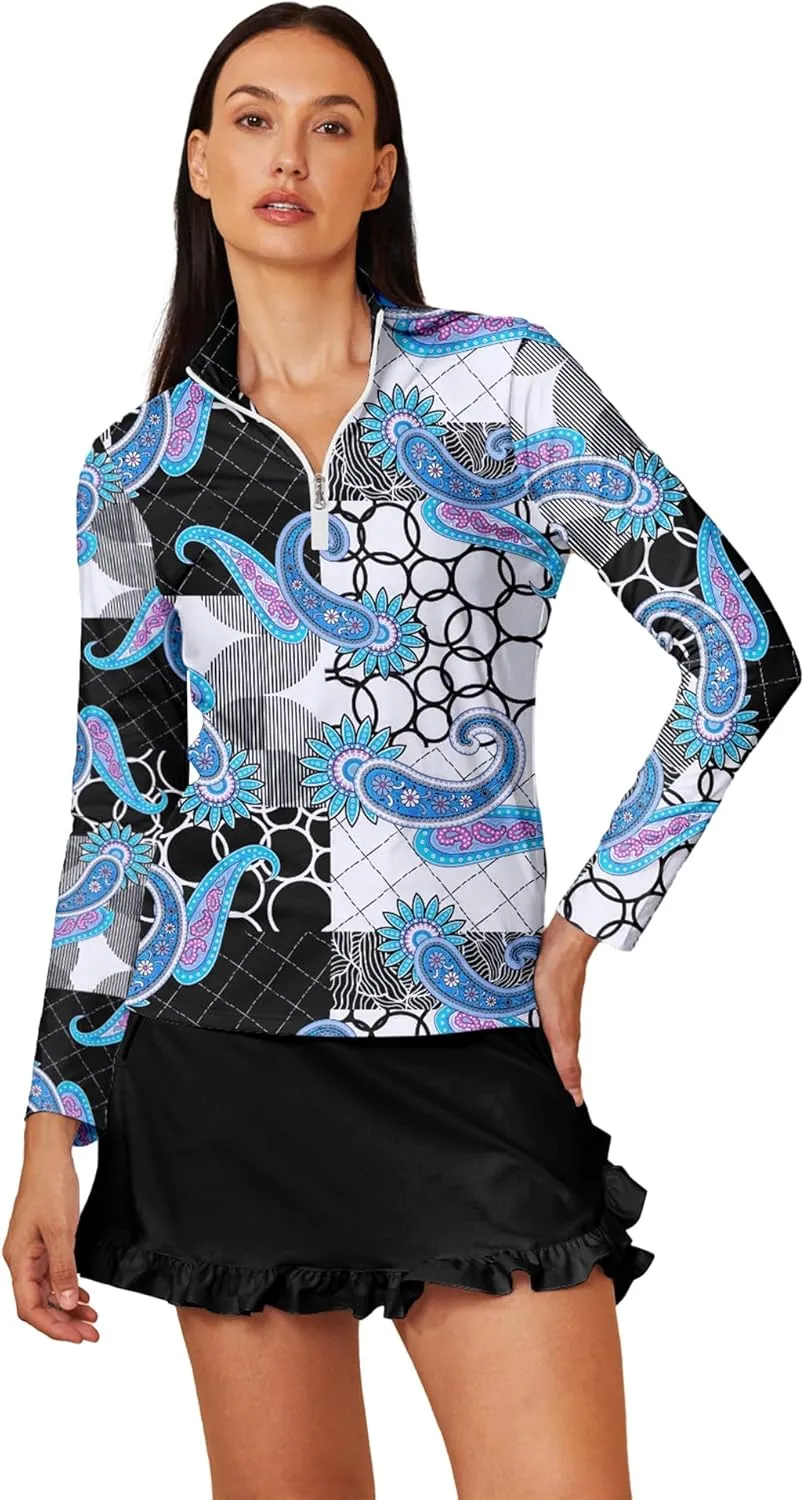 Golf Shirts for Woman UPF 50  Sun Protection Quick Dry Lightweight Long Sleeve Polo Shirts for Woman Rash Guard