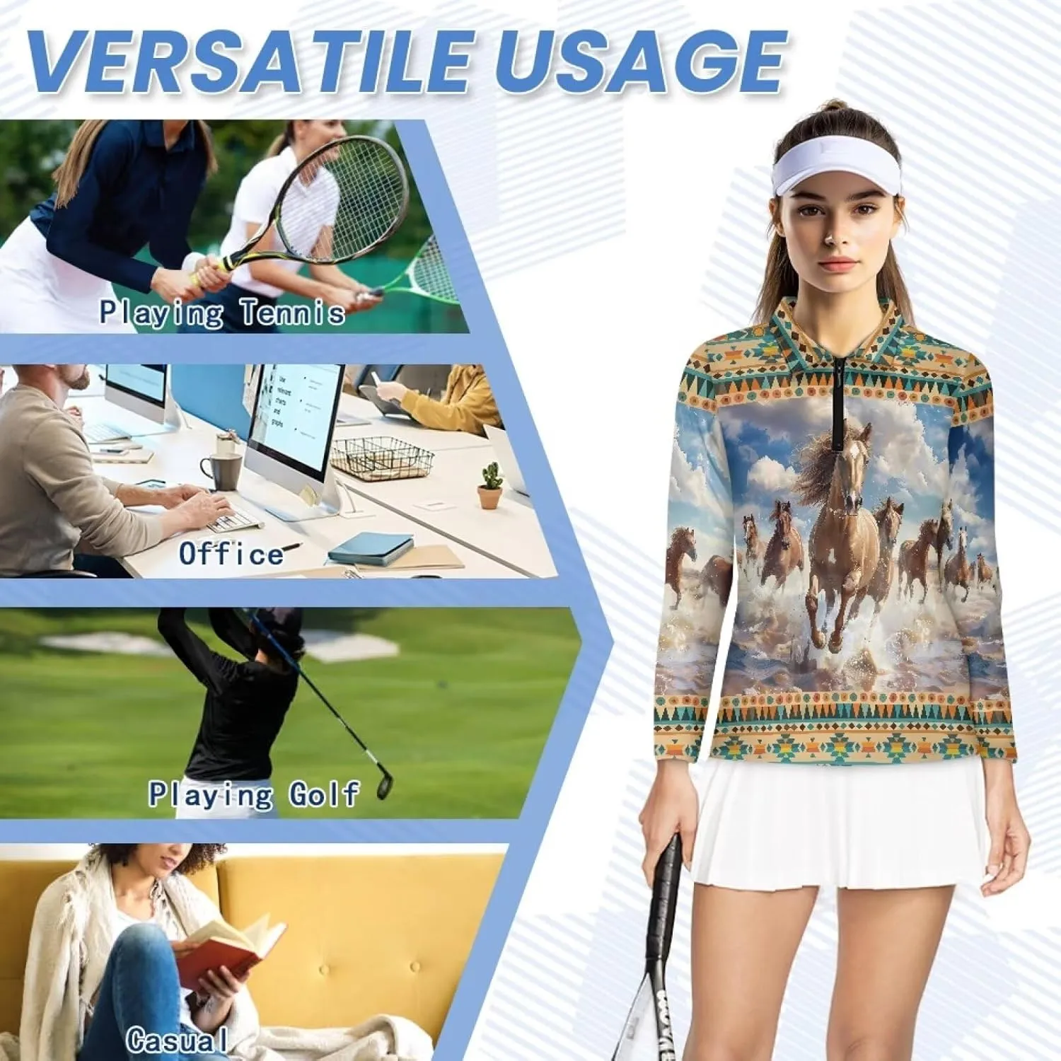 Golf Shirts for Women Long Sleeve Moisture Wicking Quarter Zip Golf Tennis Polo Shirts Pullover Workout Tops