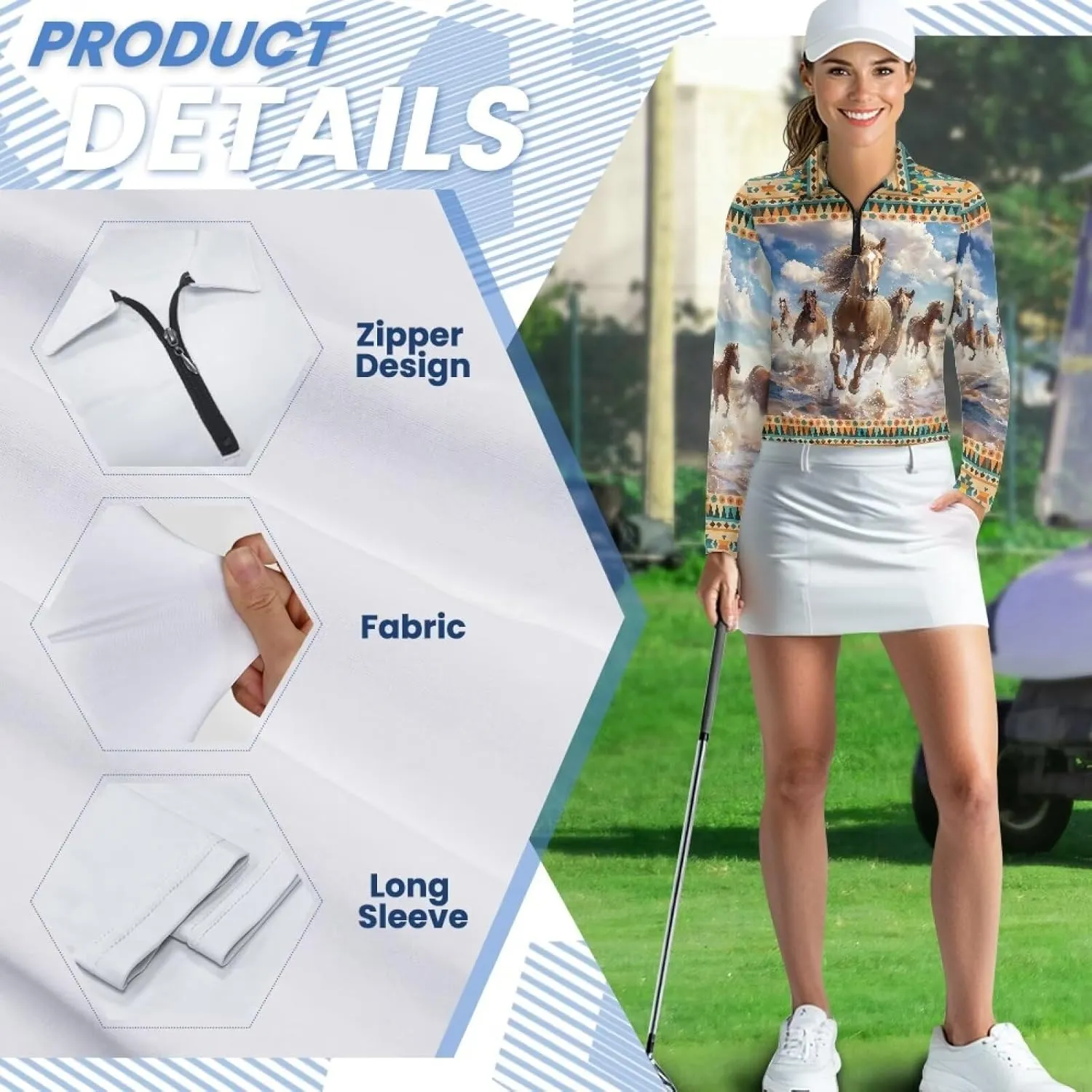 Golf Shirts for Women Long Sleeve Moisture Wicking Quarter Zip Golf Tennis Polo Shirts Pullover Workout Tops