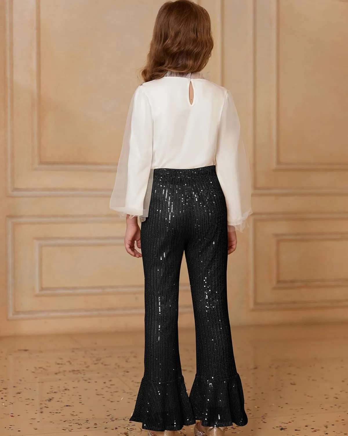 GRACE KARIN Girls Sequin Pants Sparke Trouser Glitter Dance Bell Bottoms 5-14