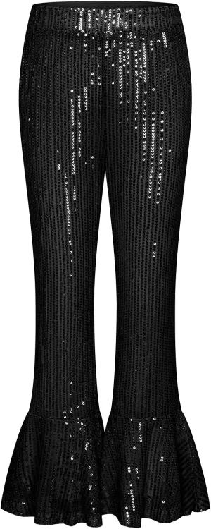 GRACE KARIN Girls Sequin Pants Sparke Trouser Glitter Dance Bell Bottoms 5-14