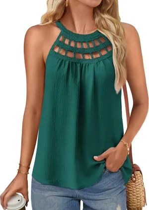 GRACE KARIN Women Tank Tops 2025 Summer Halter Tops Sleeveless Crochet Camisole Casual Blouses