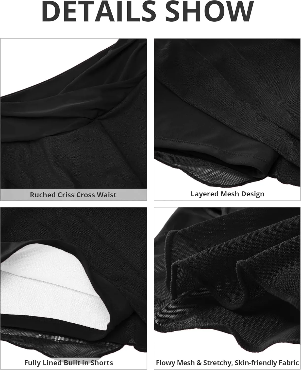 GRAPENT Swim Skirt Bottoms for Women Criss Cross High Waisted Bikini Bottom Layered Mesh Flowy Shorts Bathing Suit Skort
