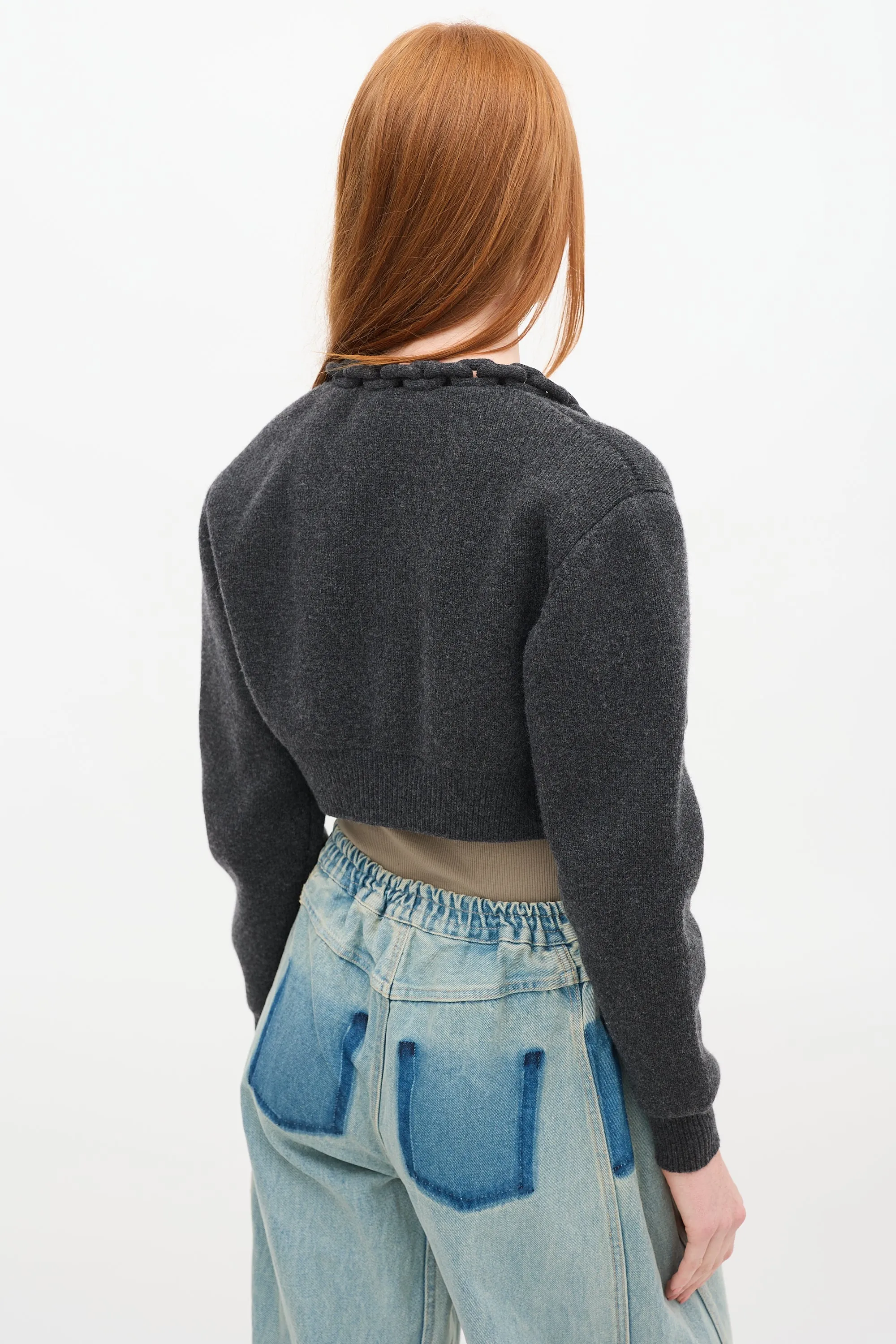 Grey Wool Knit Chain Link Cardigan