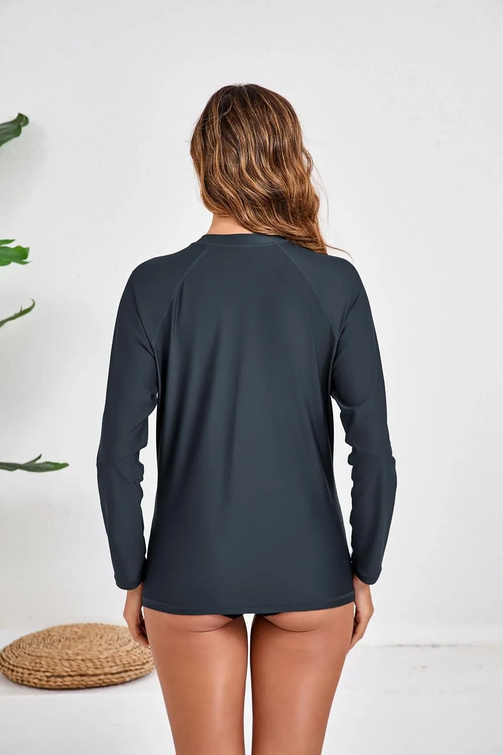 Halcurt Women's Full Zip Long Sleeve Rash Guard Swim Top with Pockets UPF50  Quick Dry Swimsuit