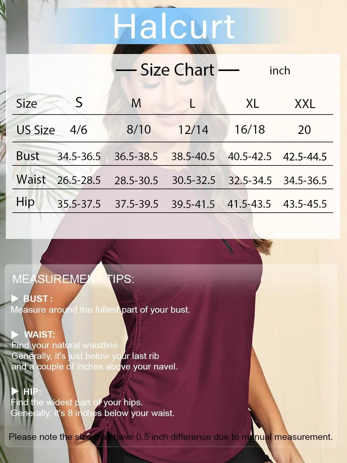 Halcurt Women's Half Zip Short Sleeve Rash Guard Swimsuit Top Ruched Swim Shirt UPF50  Quick Dry Bathing Suit
