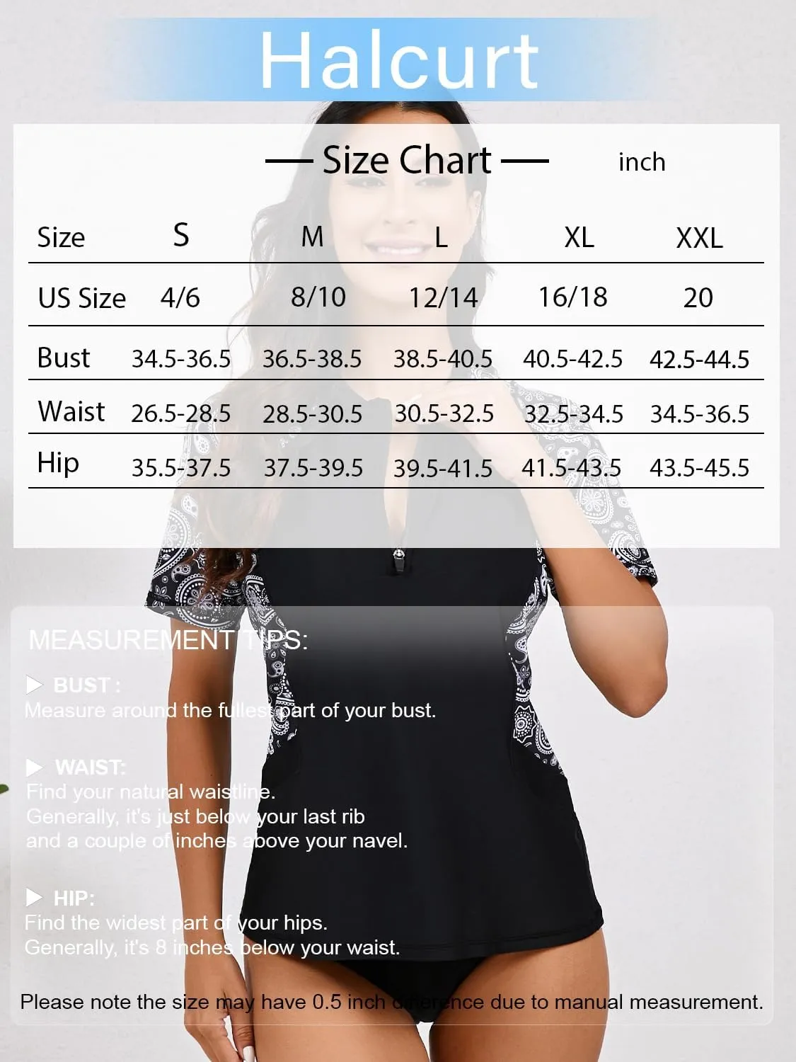 Halcurt Women's Half Zip Short Sleeve Rash Guard Top with Bra Side Pockets Swim Shirts UPF50  Swimsuit