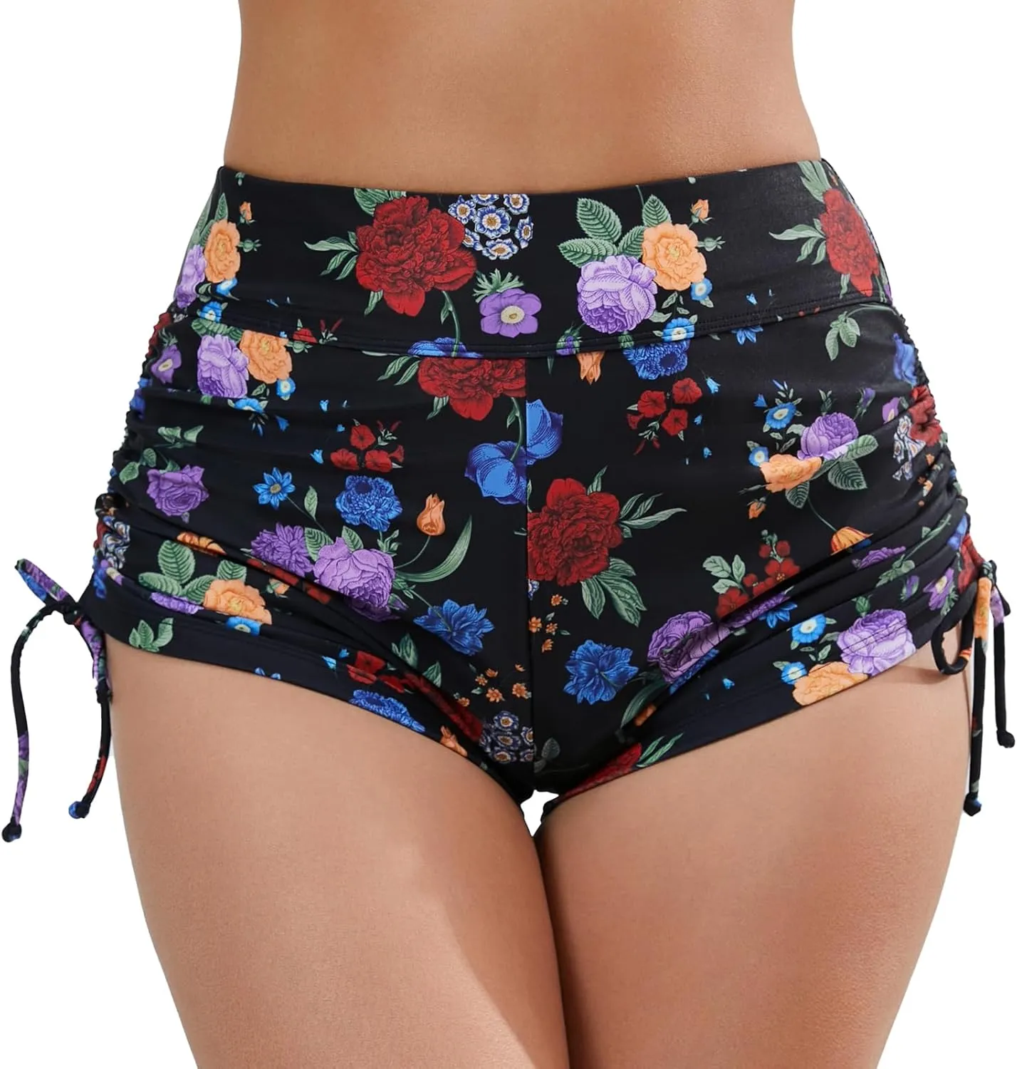 Halcurt Women's High Waisted Swim Board Shorts Tummy Control Side Tie Adjustable Tankini Swimsuit Bottoms