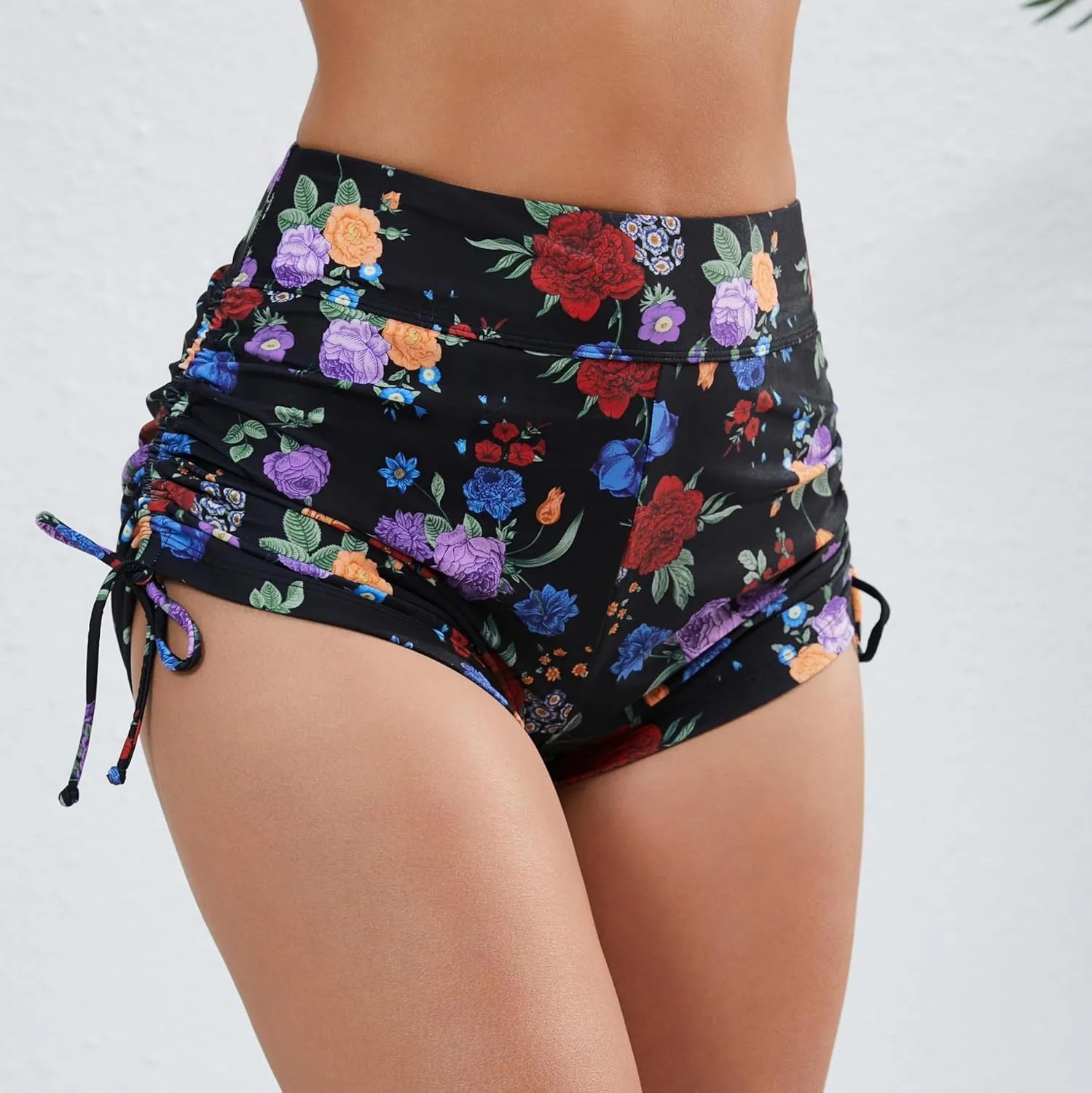 Halcurt Women's High Waisted Swim Board Shorts Tummy Control Side Tie Adjustable Tankini Swimsuit Bottoms