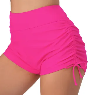Halcurt Women's High Waisted Swim Board Shorts Tummy Control Side Tie Adjustable Tankini Swimsuit Bottoms