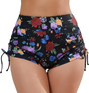 Halcurt Women's High Waisted Swim Board Shorts Tummy Control Side Tie Adjustable Tankini Swimsuit Bottoms