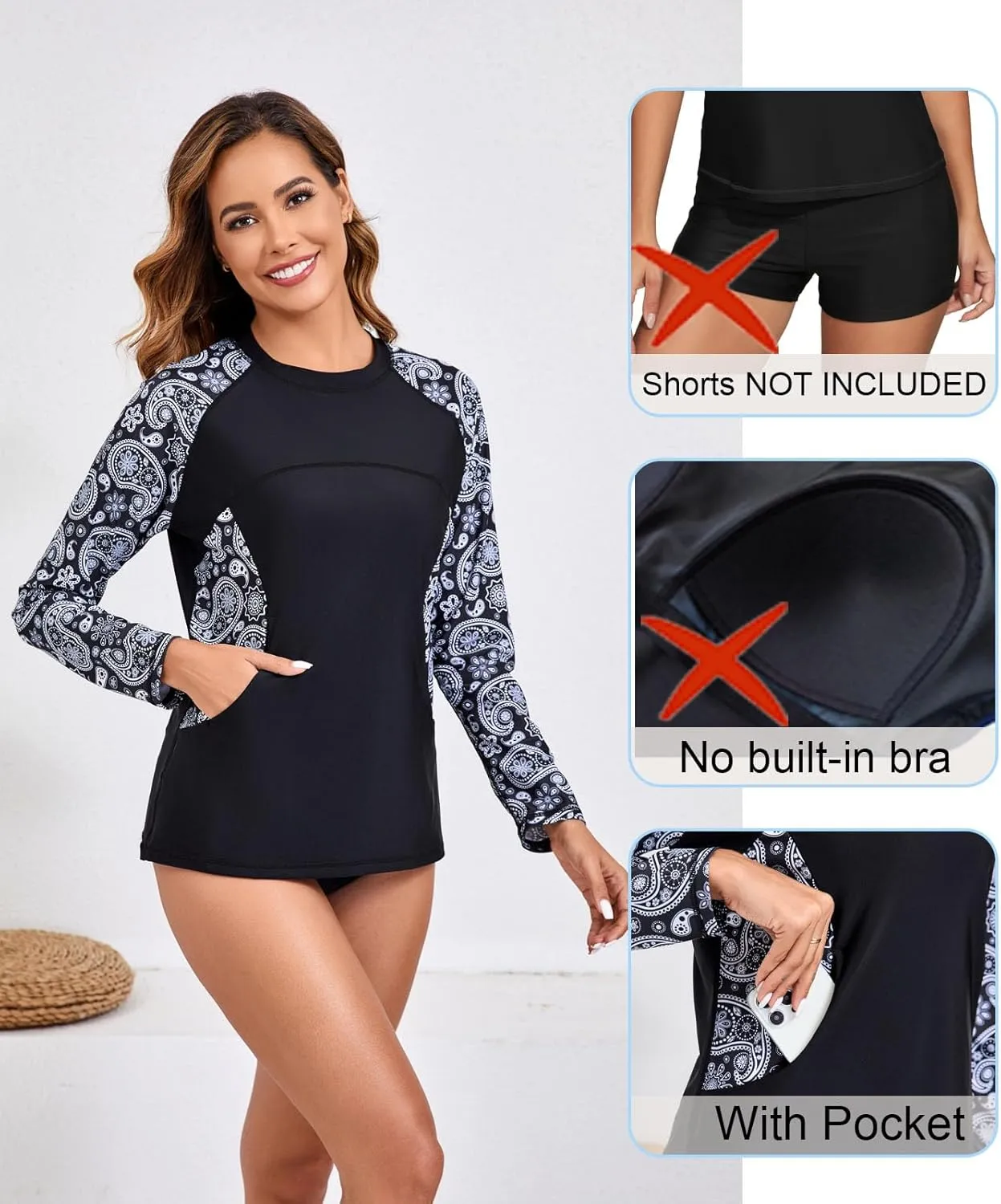 Halcurt Women's Long Sleeve Rash Guard Swim Top UPF50  SPF Sun Protection Swimsuit Quick Dry Bathing Suit