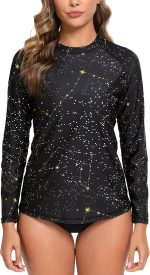 Halcurt Womens Long Sleeve Rash Guard Swim Top with Built in Bra UPF50  Sun Protection Swim Shirts Quick Dry Swimsuit
