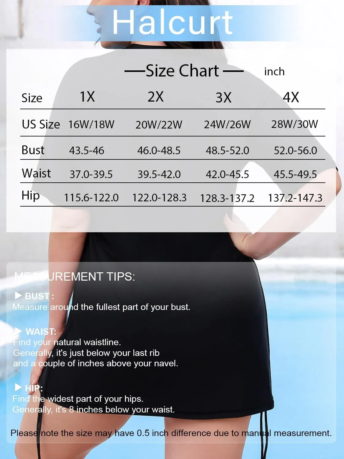 Halcurt Women's Plus Size Half Zip Short Sleeve Rash Guard Swim Top Drawstring Swim Shirt UPF50  Swimsuit