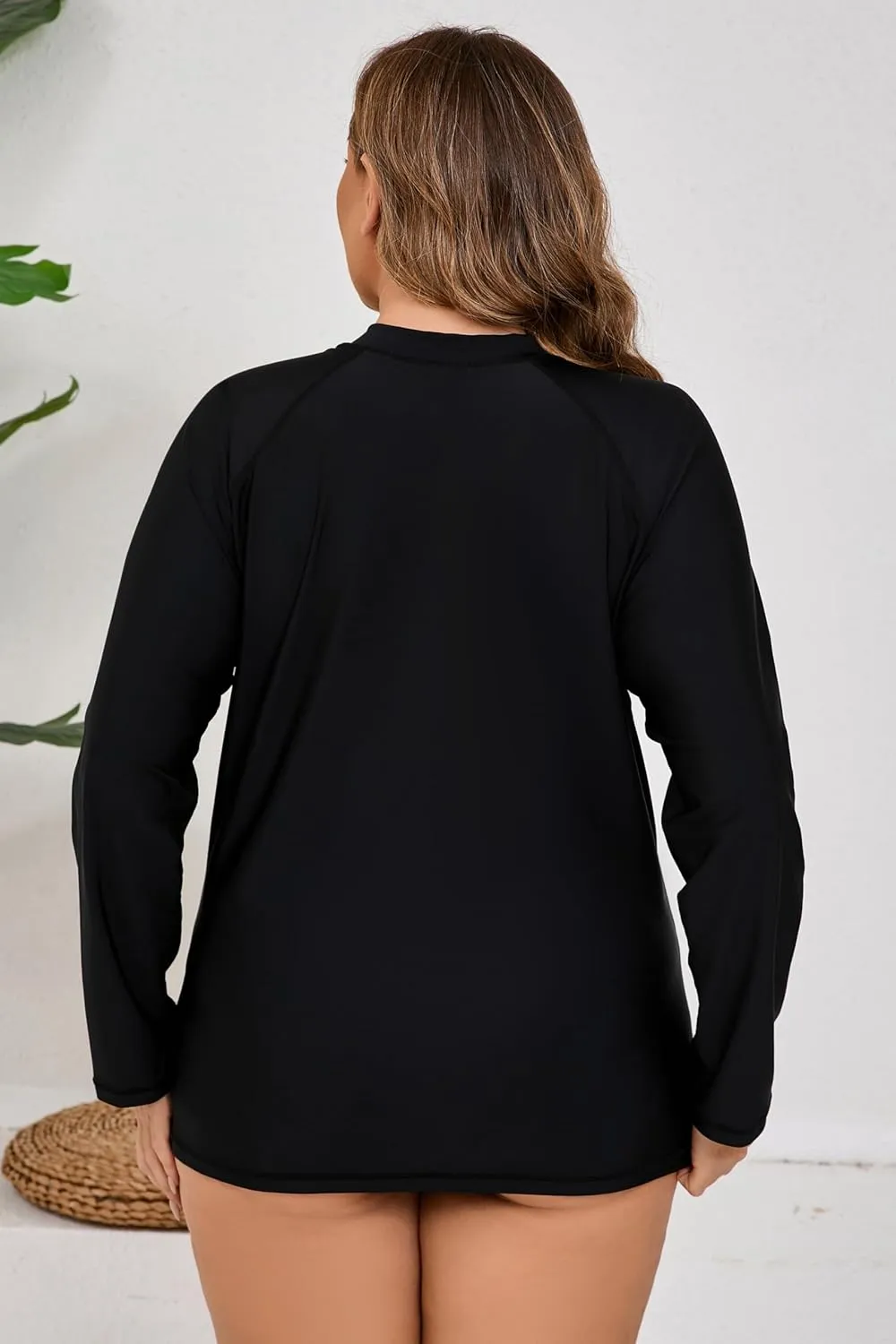 Halcurt Women's Plus Size Long Sleeve Rash Guard Shirts Full Zip Swim Top UPF50  Loose Fit Quick Dry Swimsuit