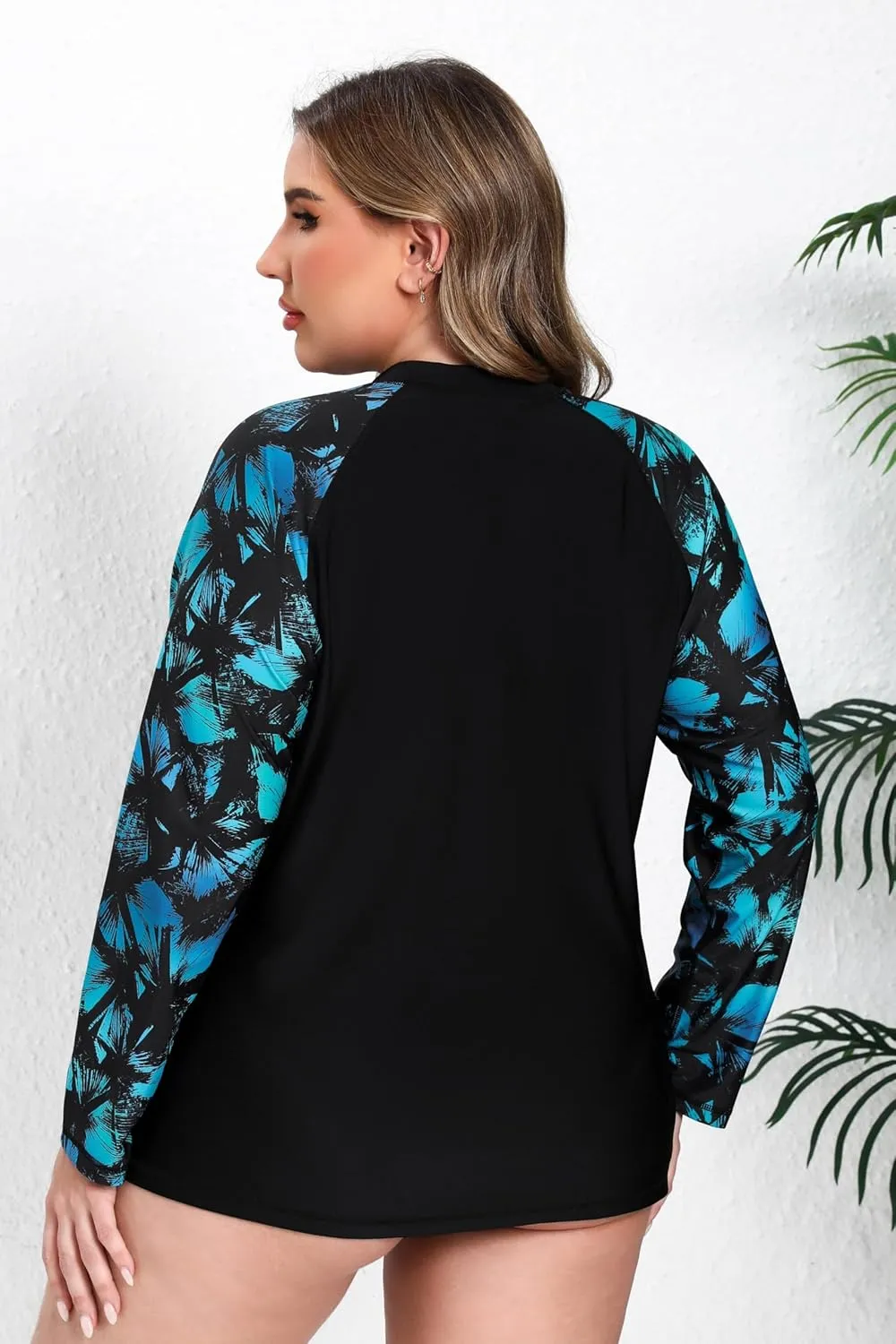Halcurt Women's Plus Size Long Sleeve Rash Guard Shirts Full Zip Swim Top UPF50  Loose Fit Quick Dry Swimsuit