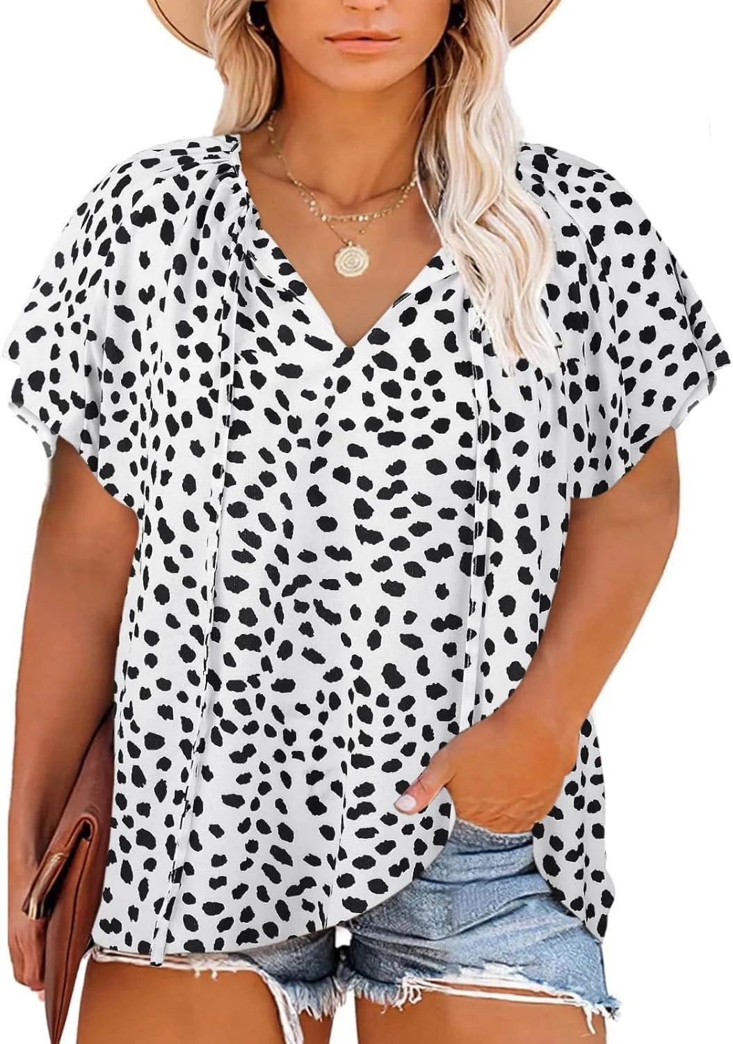 Halife Women's Plus Size Boho Tops Floral Printed V Neck Casual Summer Blouses Shirts
