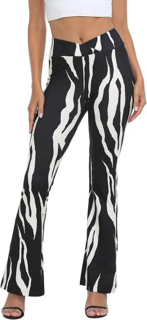 HDE Women's Crossover Flare Yoga Pants Ribbed High Waist Wide Leg Bell Bottoms
