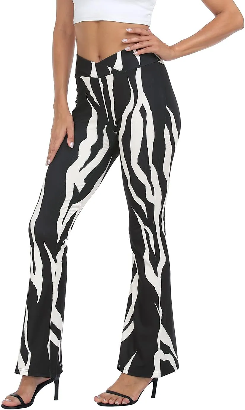 HDE Women's Crossover Flare Yoga Pants Ribbed High Waist Wide Leg Bell Bottoms
