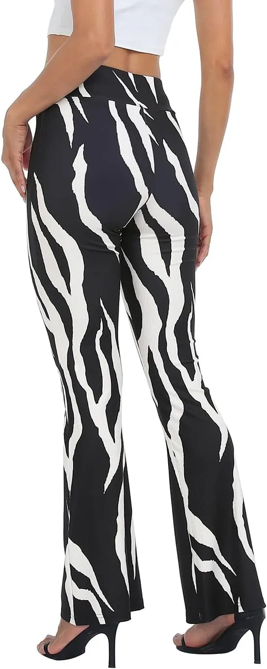 HDE Women's Crossover Flare Yoga Pants Ribbed High Waist Wide Leg Bell Bottoms