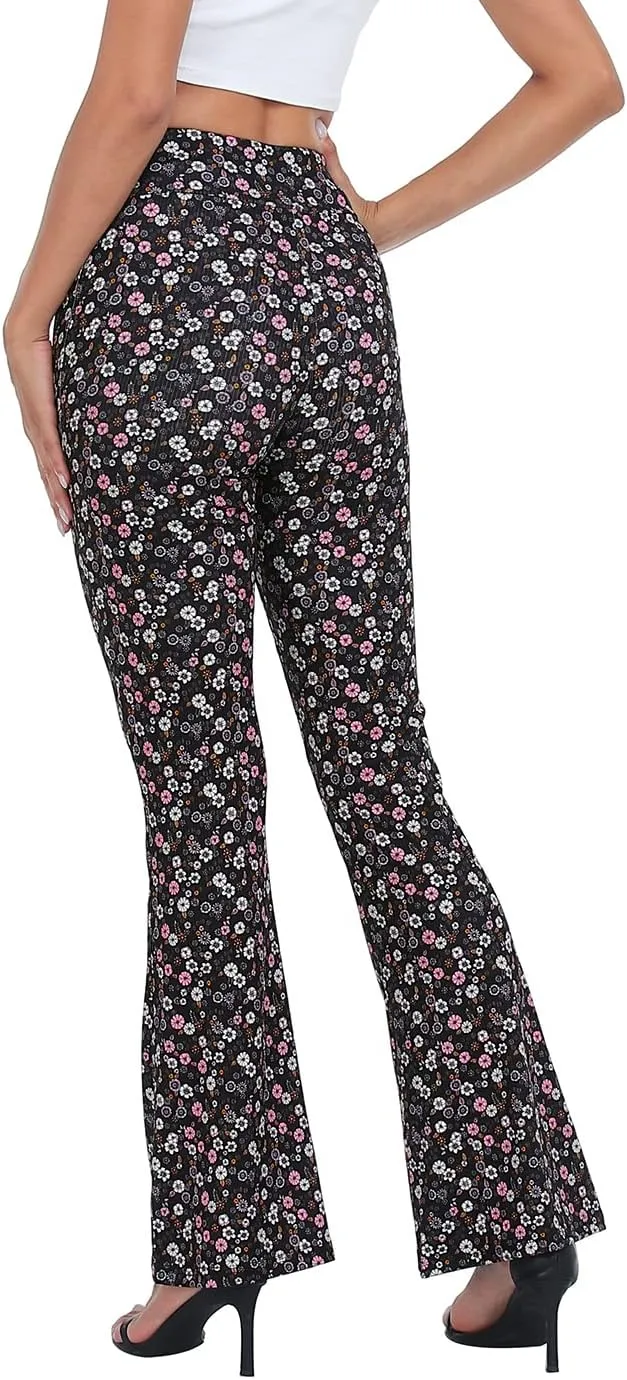 HDE Women's Crossover Flare Yoga Pants Ribbed High Waist Wide Leg Bell Bottoms
